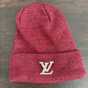 Burgundy Knit Hat with designer Logo NEW